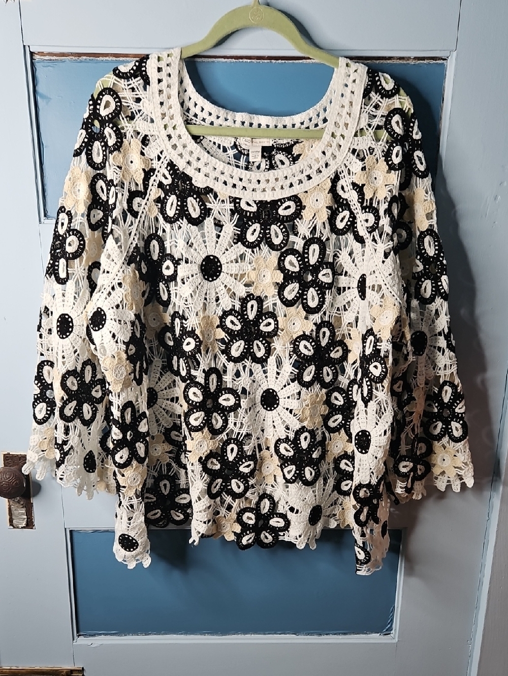 Cato Black & Cream Crochet Floral Lace Tunic Sweater 22/24W